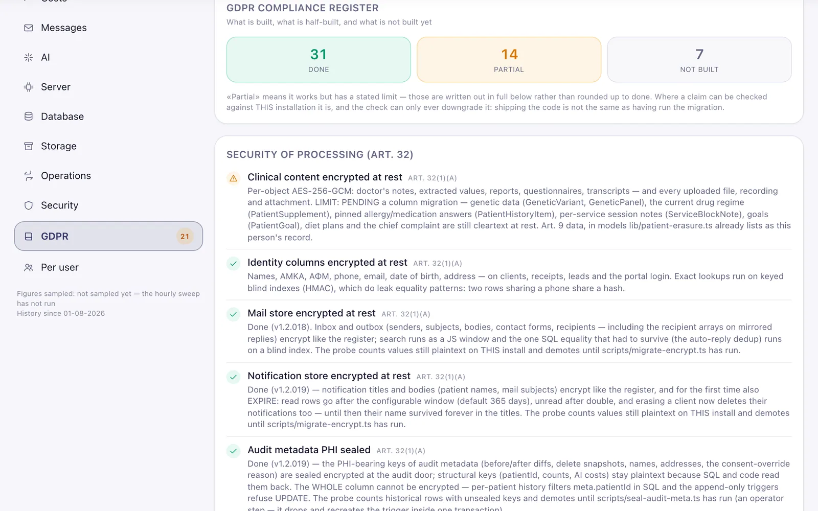 The privacy dashboard inside Orbeo